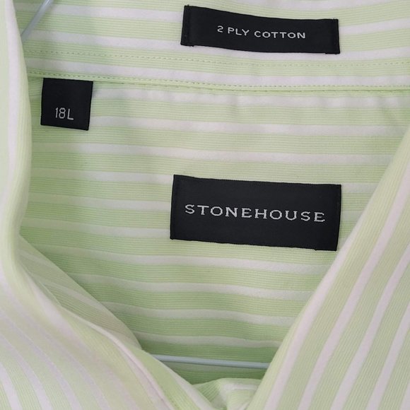 STONEHOUSE Men's Dress Shirt, 18L, Light Green stripped - Picture 3 of 4